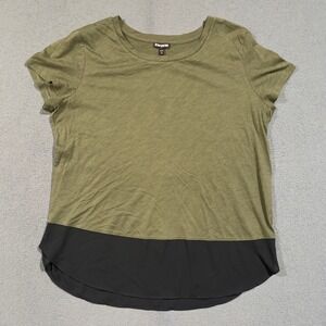 Express Colorblock Top Womens Large Olive Green Black Mixed Media Scoop Neck Tee